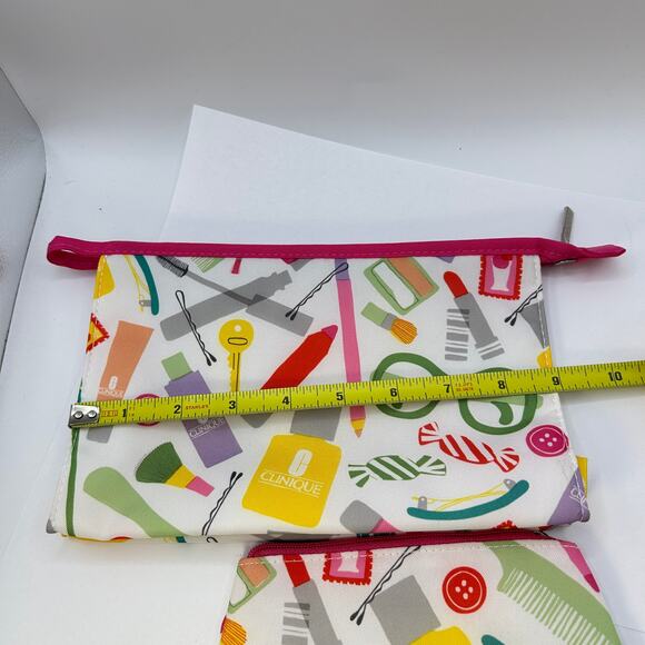 CLINIQUE Glass Print Cosmetic Makeup Bag Set Zipper Pouch (1 Large + 1 Small ) - Picture 6 of 6